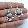 Round Shaped Natural Larimar (5.04 Cts) Solid 925 Sterling Silver Gemstone Dangling Earrings Jewelry For Women or Girls