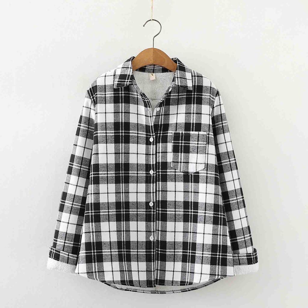 Damenmode Und Winter Gepolstert Und Verdickt Tweed Karomuster Hemd Warme Freizeit Hemdjacke