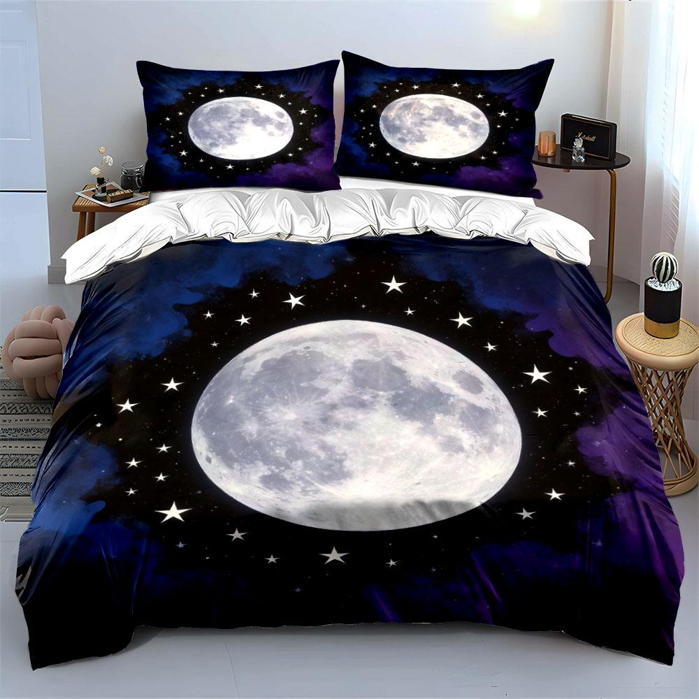 Moon Star Galaxy Bedding Set Soft Comfortable Duvet Cover Bedding Set Included 1*Duvet Cover & 2*Pillowcases, Gift