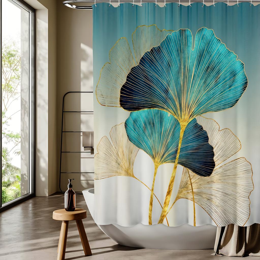 Ginkgo Leaf Pattern Digital Print Shower Curtain - Machine Washable, Polyester Fabric,All-Season Bathroom/Home Decor