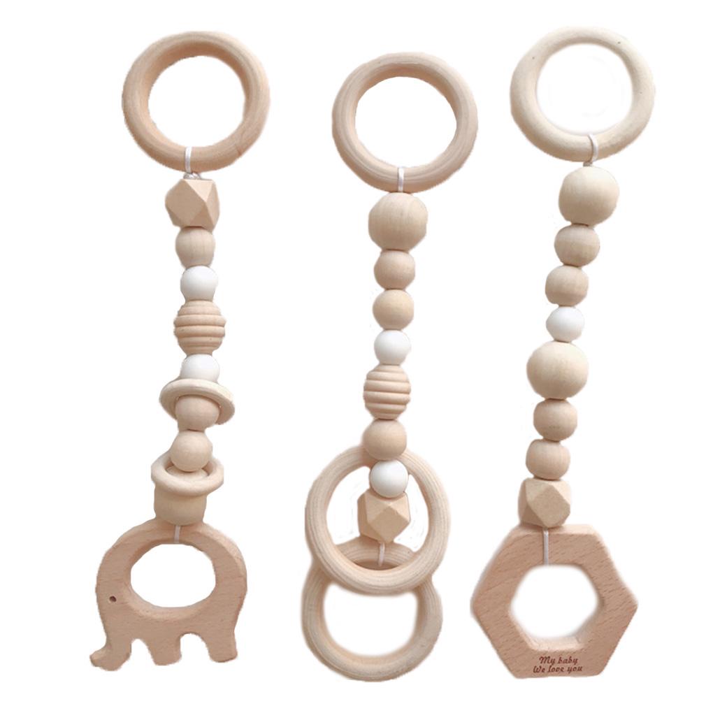 

New 3PCS/Set Baby Play Gym Silicone Beads Wood Toddler Hanger Rattle белый