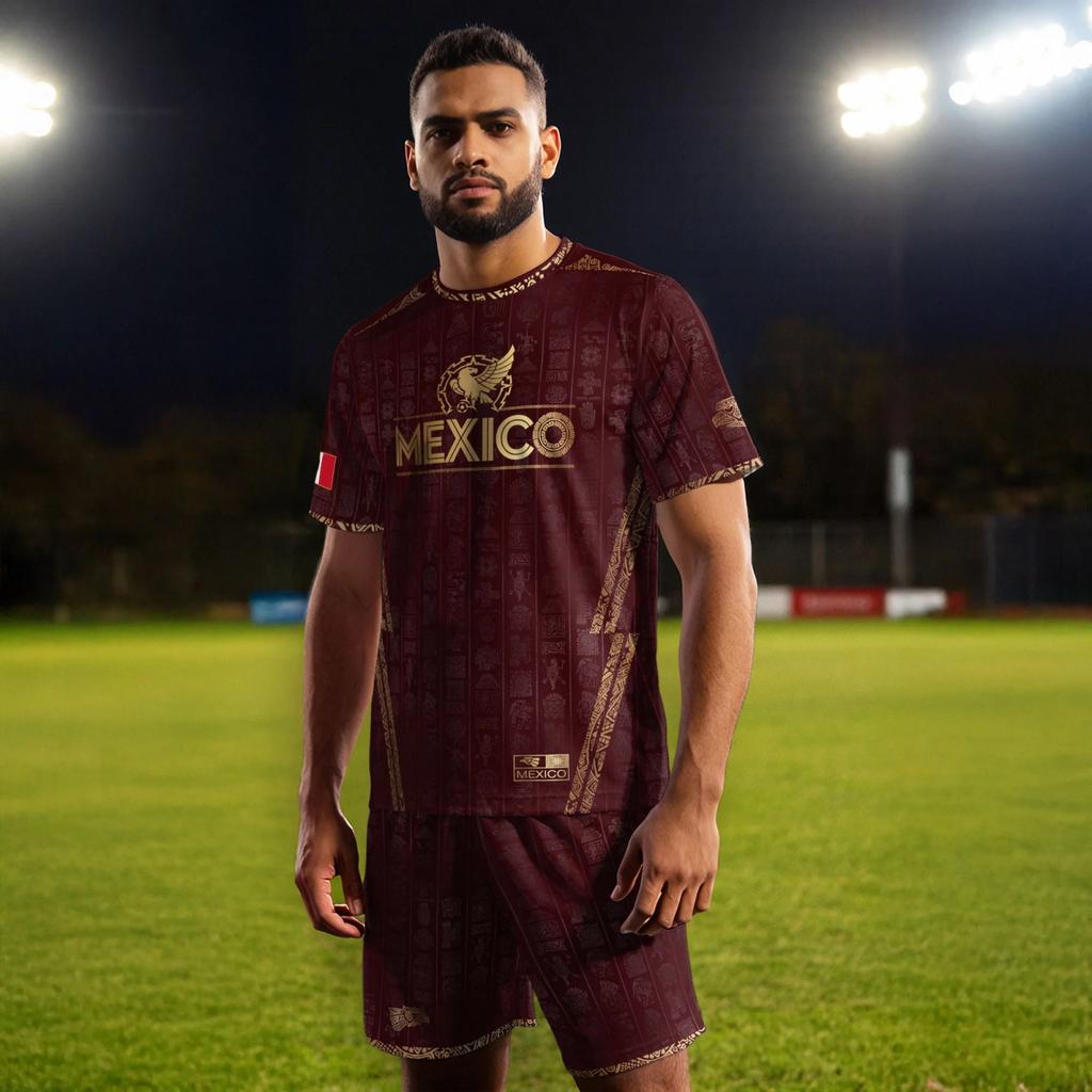 Men's Casual Short Sleeve Soccer Jersey Top with Graphic Print Mexico Theme Lightweight Breathable Athletic Shirt