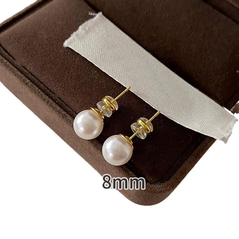 Pearl stud earrings new popular round strong light European and American earrings women's light luxury high-end earrings