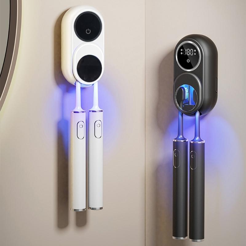 Display Rechargeable Toothbrush Dryer Wall Mounted Holders For 2 Bathroom Organizer