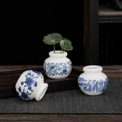 Mini Retro Blau-Weiß Porzellan Hydroponische Pfennigkraut-Vase für Teezeremonie-Dekoration