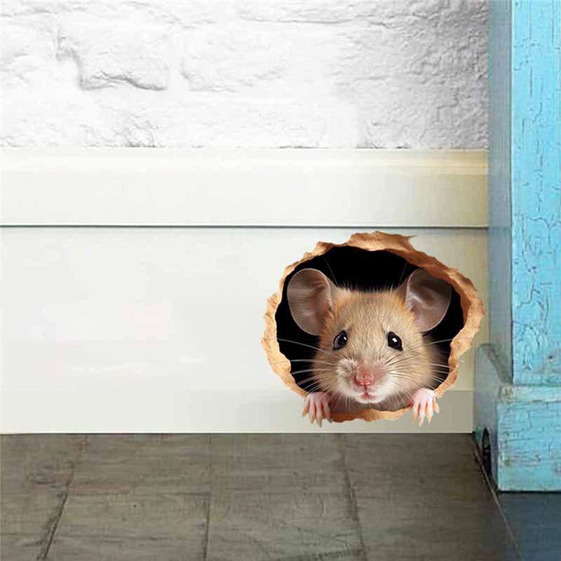 Souris Joueuse Cache-Cache Trou de Souris Sticker Mural Auto-Adhésif Décalcomanie Amovible pour Chambre d'Enfant Chambre à Coucher Salon Couloir Décoration de Maison