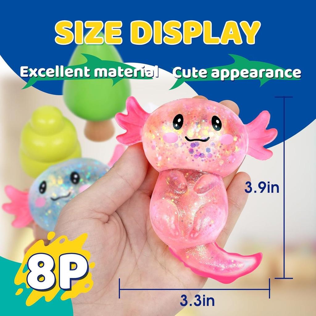 Squishy Axolotl Langsam Aufgehend Knet-Stressabbau-Spielzeug Glitzer Fidget Anti-Stress-Spielzeug Entlüftungs-Stressball Partygeschenk Geburtstagsgeschenk