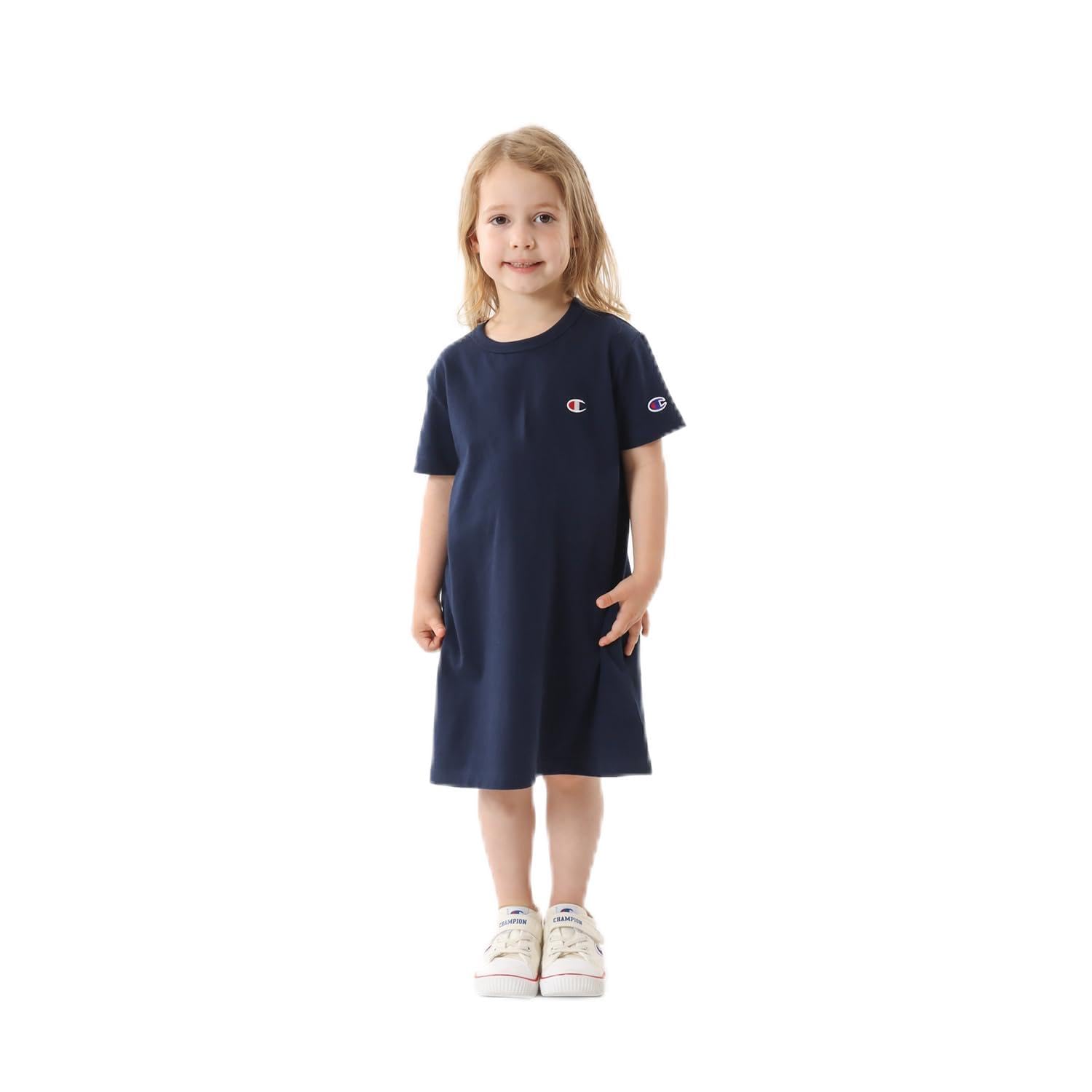 

Champion Short Sleeve Crew Neck Shirt Cotton Binder Logo Size 120 Kids Dress, 100% USA, Neck, One-Point Embroidery, Basic, Navy, (CK-Z331/CK-T305)