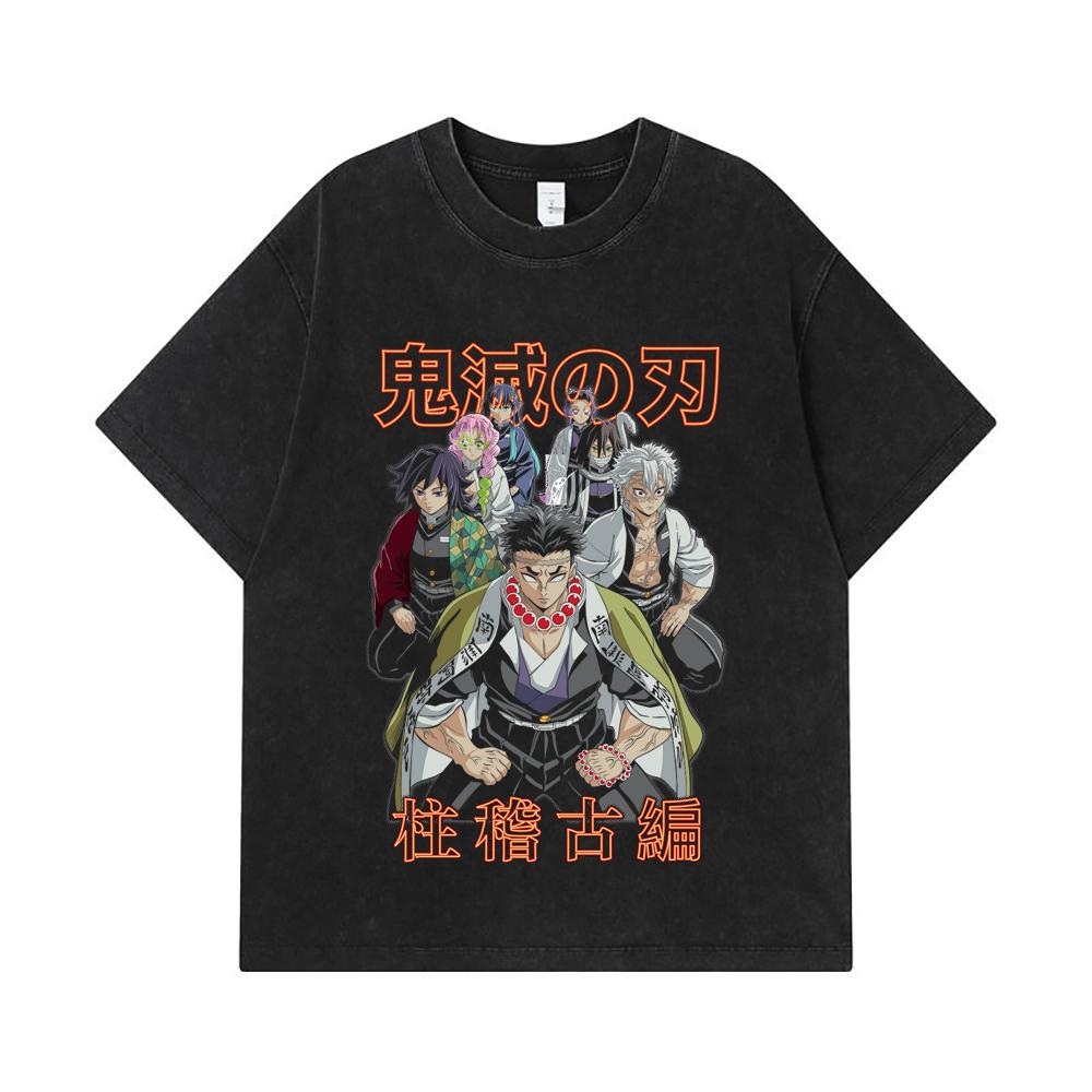 275 GSM Washed T-shirts 100% Cotton Demon Slayer V22 Hashiras Print Unisex Heavy Cotton T Shirt