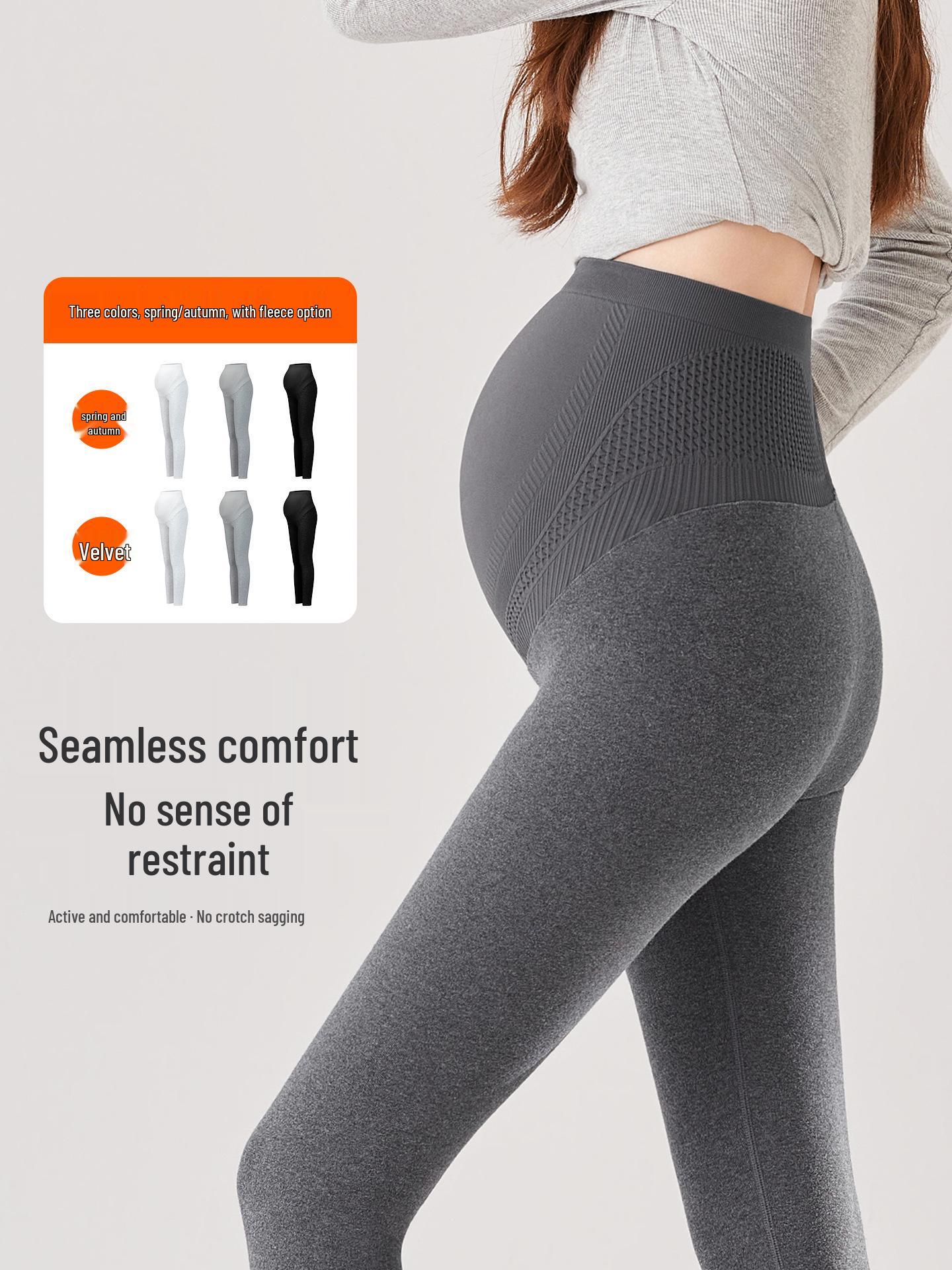 

High-Waisted Plus Size Maternity Leggings - Spring & Autumn, Nine-Tenths Length M [40-60kg] светло-серый