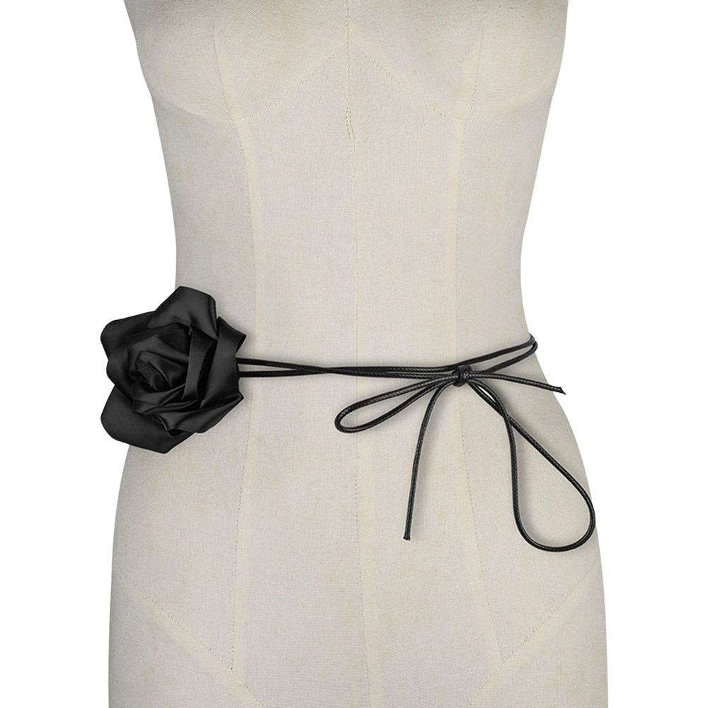Decorative Rose Flower Rope Belts DIY Woven Waistband Strap Fabric Belt  For Women Lady Girl