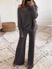 2026 Autumn/Winter Solid Batwing Sleeve Knit Two-Piece Set with Drawstring High-Waist Wide-Leg Pants