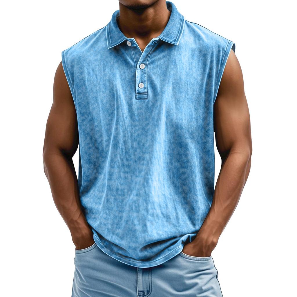 Men's Summer Solid Color Sports Buttons Lapel Vest Men's Sports Casual Vest