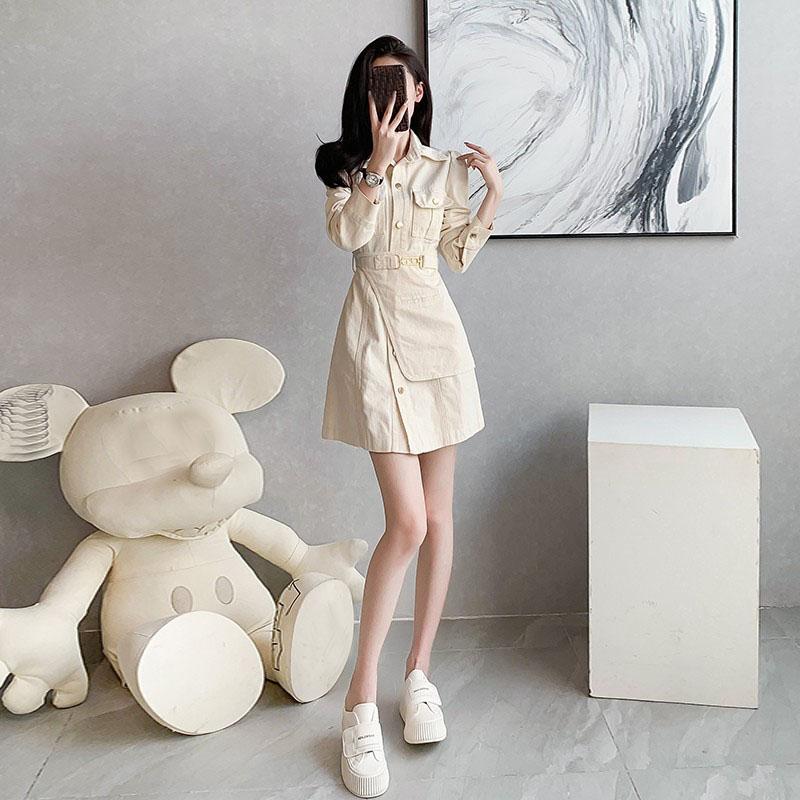 Denim Dress for Women French Short Dress Long Sleeve Workwear Wrap Hip Casual Ladies Style Casual Korean Sexy Mini Dress