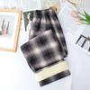 GMXIA Fleece Plaid Pants Women's Autumn and Winter Thickened High-waisted Slimming Straight Leg Casual Floor Wide Leg Pants