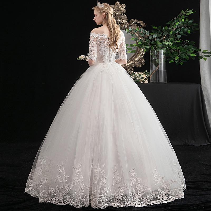 2025 Simple Korean Off-Shoulder Mid-Sleeve Plus Size Bridal Dress for Spring/Summer