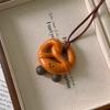 Handmade alkaline water bread pendant neck necklace croissant kink bagel bag decorative pendant deerskin rope sweater chain