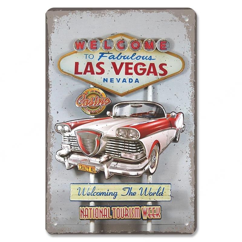 Benvenuti a Las Vegas Targa in metallo Targhe in latta Decorazione vintage Nevada Casino Poster in metallo Decorazione artistica da parete