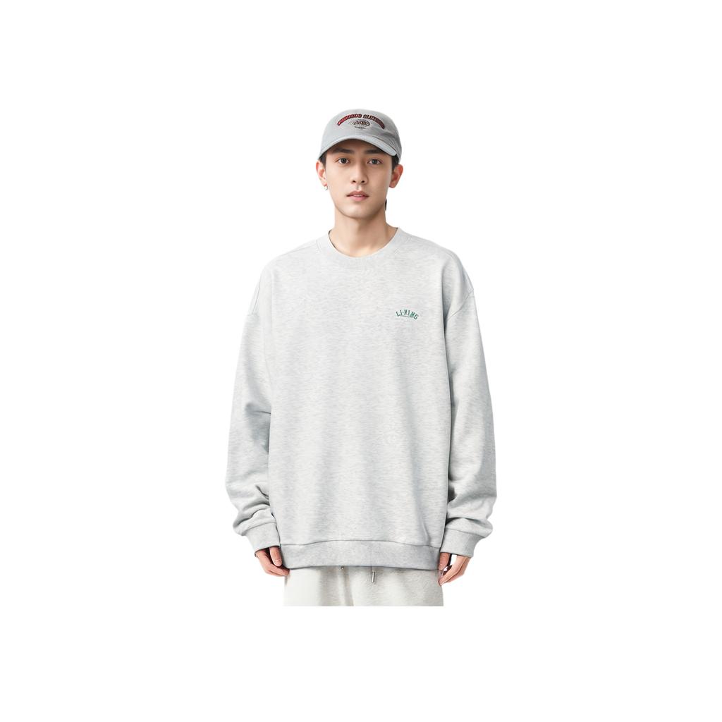 Li Ning Sports Lifestyle Series Letter Round Neck Pullover Loose Sweatshirt Men sweatshirt Flower-Gray Deep-Antarctic-Gray AWDT379-1