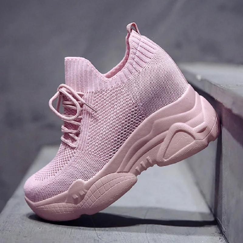 Baskets à plateforme à talons cachés de 9 cm pour femmes, chaussures respirantes en maille aérée, chaussures décontractées de printemps