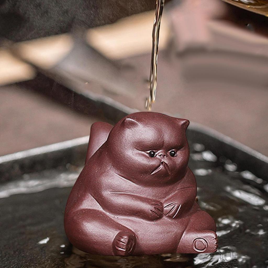 Statue, Miniature Kitten Figurines, Desk Figurine, Sculpture, Purple Clay, Tea Pet for