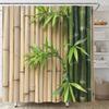 Bamboo Shower Curtain Green Leaf Zen Spa Japanese Asian Nature Rustic Farmhouse Bathroom Curtain Fabric with Hooks(70" WX70 H)