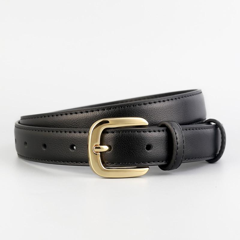 Leather Belt For Women With Alloy Buckle And Twolayer For Casual And Office Wear чёрный