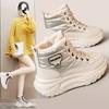 High Top Breathable and Non Slip Shoes for Autumn and Winter Women, Warm High Top with Plush Thick Sole, Height Increasing Cotton Shoes