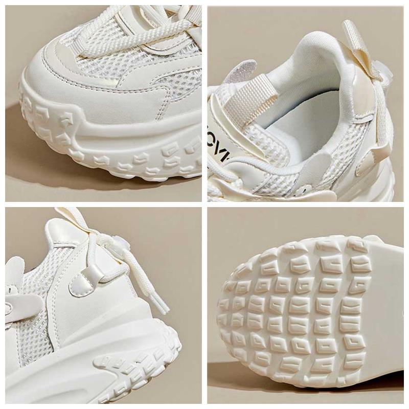 Fujin 7,5 cm Vzdušná síťovina Pravá kůže Platforma Klínek Prodyšné Robustní Tenisky Ležérní Duté Značkové Baleríny Letní Pohodlné Boty
