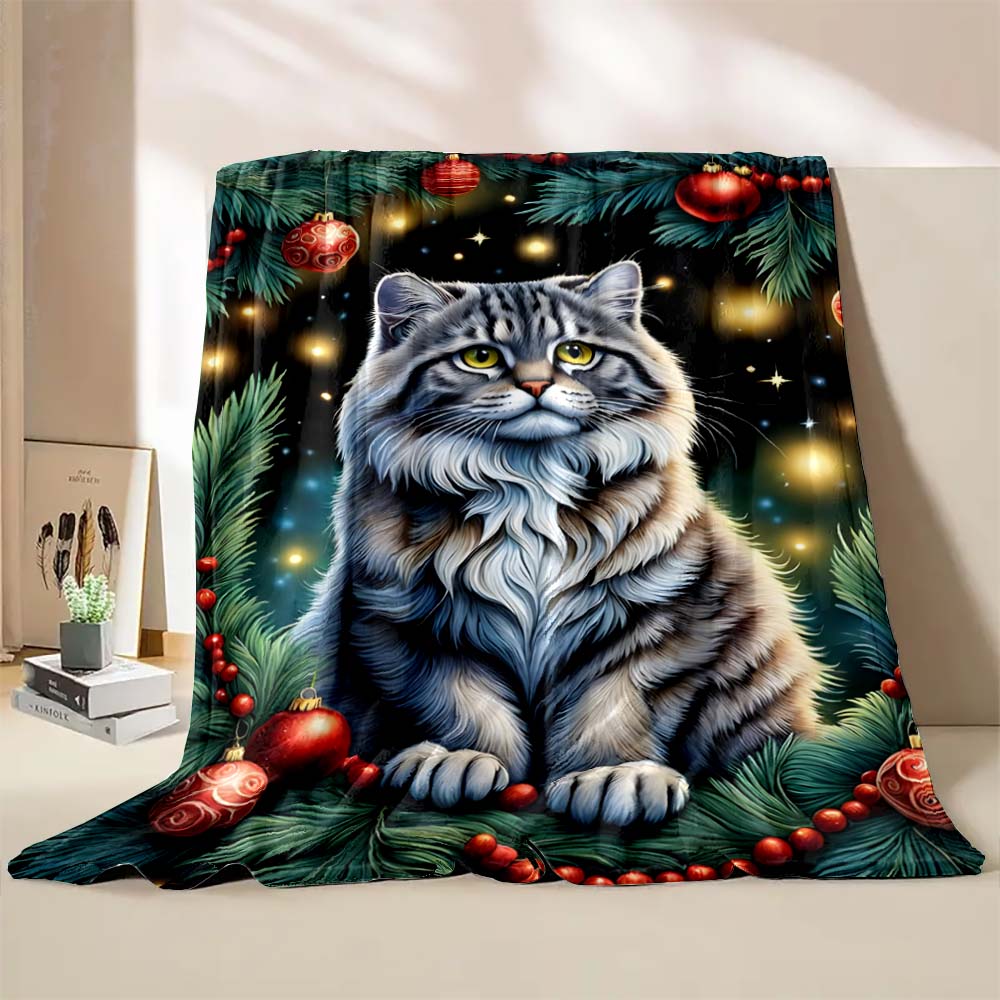 6 Sizes Cat Christmas Printed Blanket Warm Soft and Comfortable Home Travel Blanket Sofa Bedding Cover Blanket Holiday Gifts