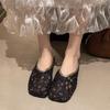 Fashion Glitter Cloth Covered Head Slippers Summer New Square Head Deep Mouth Soft Sole Anti-slip Wear-resistant Flat Shoes