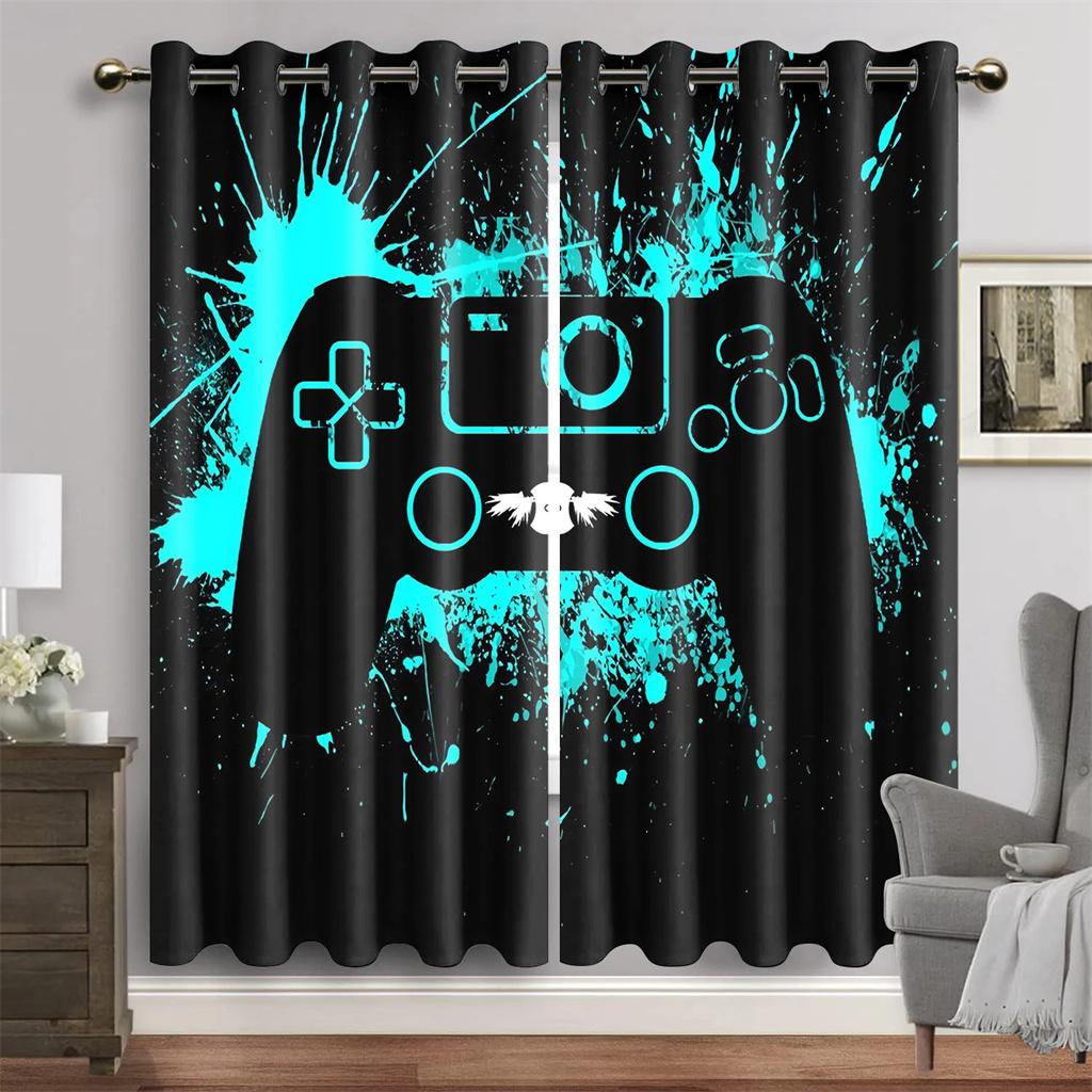 2 Panel Gamepad Printed Curtains for Esports Room Large Windows Floor-to-ceiling Window Blinds Grommet Top Cortinas Drapes