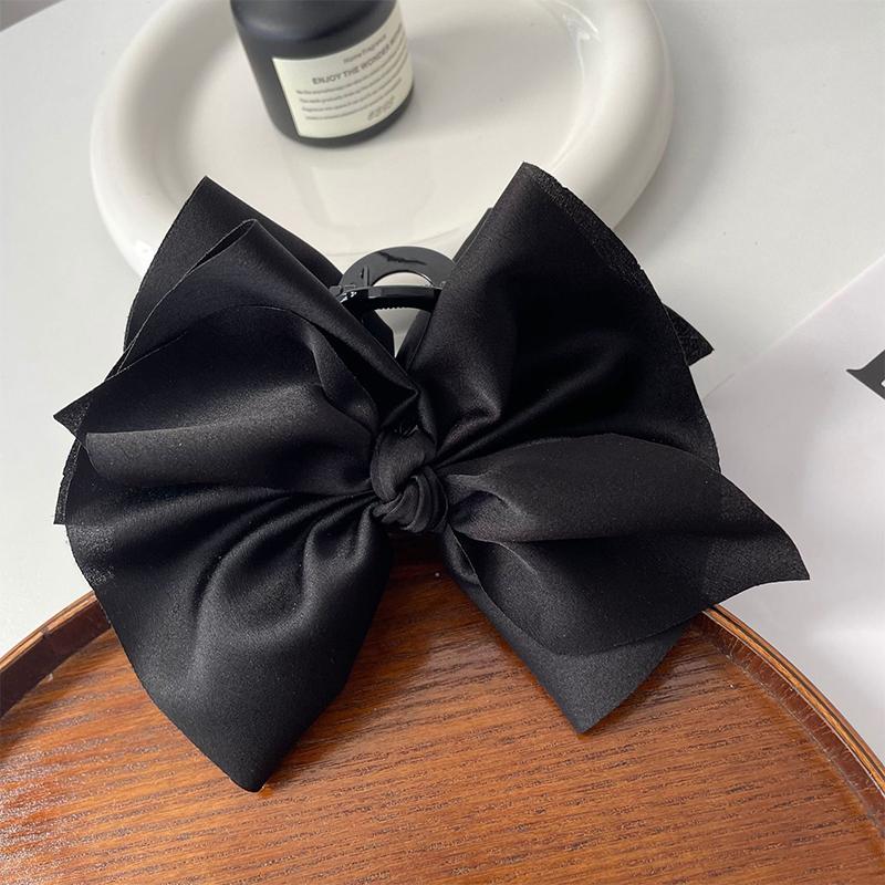 Oversized Black Satin Bow Clip High-End Hair Clip For Women'S Back Of The Head Shark Clip