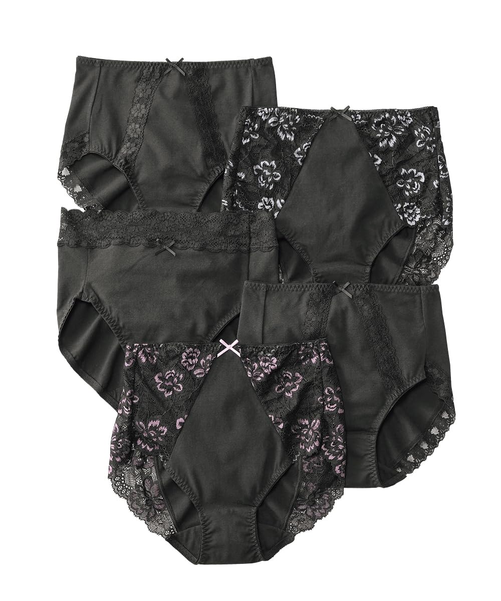 

Nissen Regular KURO Cotton Blend Stretch Lacey Black Dye Medium Shorts, Deep-Leg Shorts, 5-Pack, (2-Bath Mix),