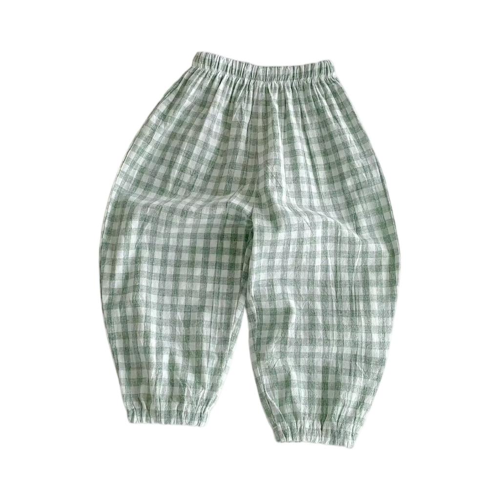 Kids' Striped Drawstring Pants - Linen Cotton Loose Fit Trousers