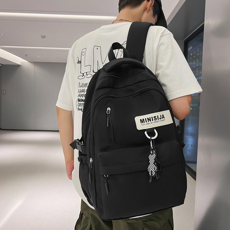 

Simple schoolbag for boys, college students, high school students, large-capacity girls, backpack, college style, couple backpack. чорний