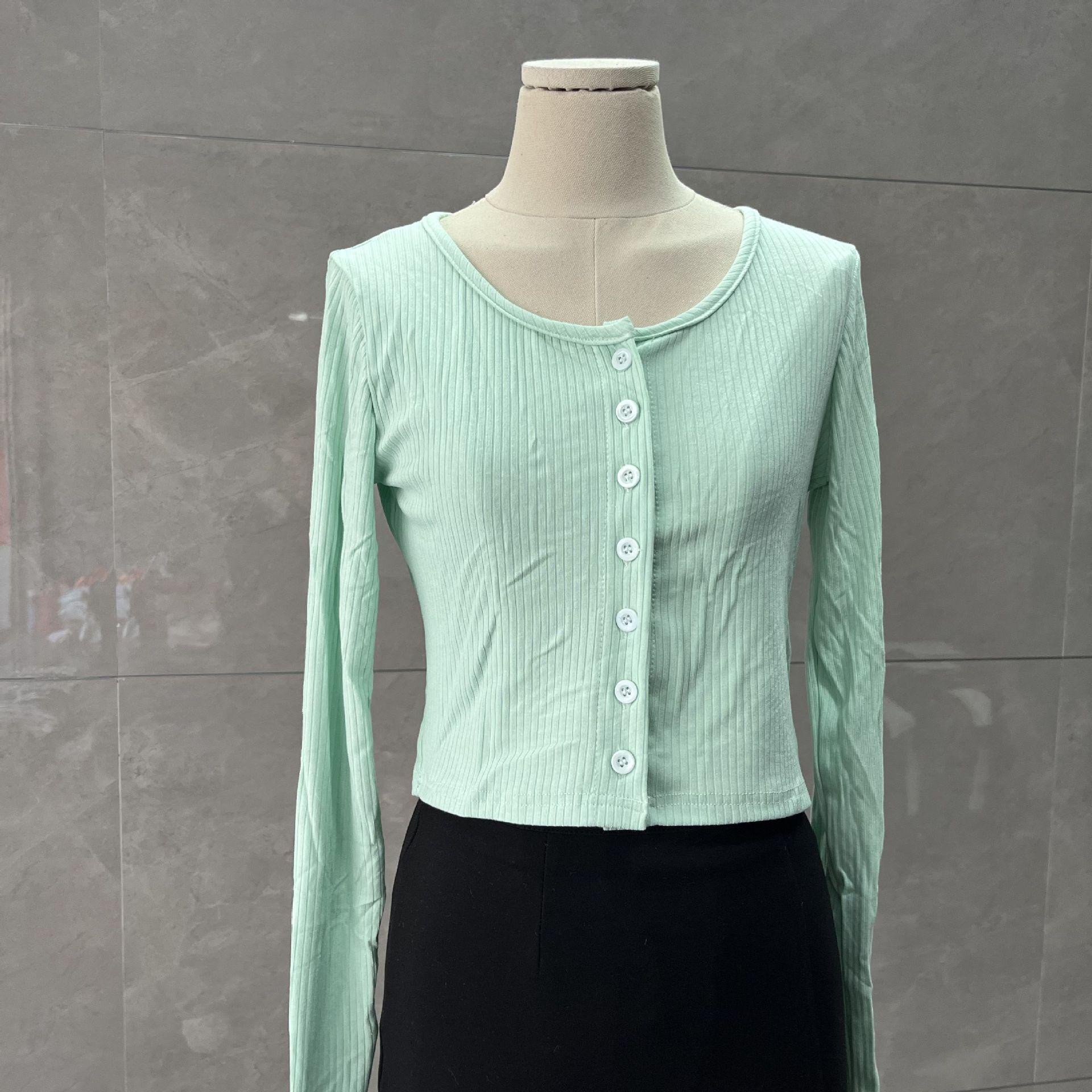 

Женский летний вязаный укороченный кардиган из ледяного шелка - Тонкий, с длинным рукавом, солнцезащитный, облегающий M (~105 lbs)