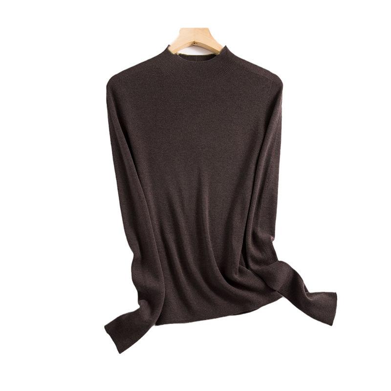 Seamless 0 wool sweater Thin extended semi-turtleneck slim-fit bottoming knitted sweater women's long-sleeved inner sweater