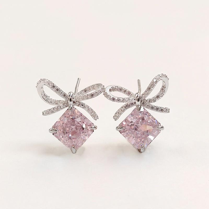 Elegant s925 Sterling Silver Ice Flower Bowknot Earrings 925 Silver