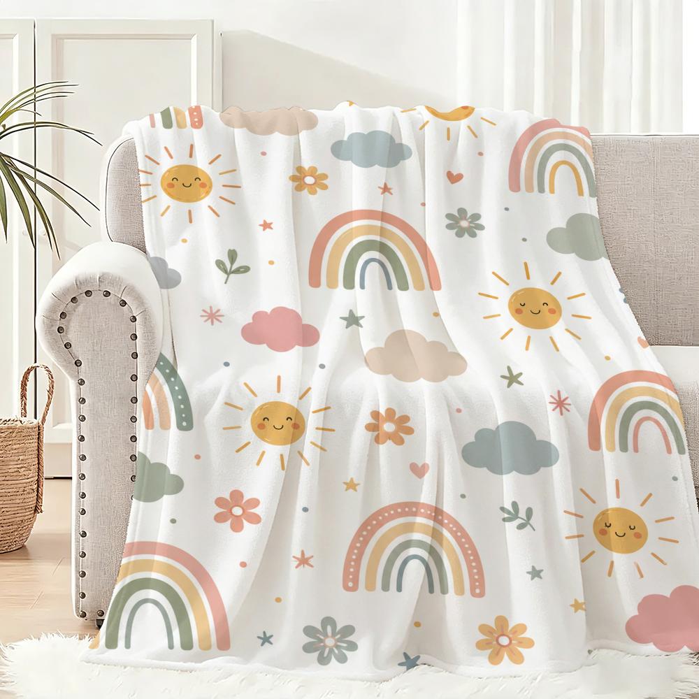 Rainbow Sunshine Cute Throw Lightweight 240G Flannel Blanket Soft Skin-Friendly For Summer Cooling