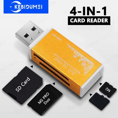Čtečka karet 4 v 1, 4 porty, sloty pro paměťové karty Flash, USB 2.0, TF, M2, MS Pro Duo, MMC, SDHC, adaptér pro paměťové karty pro notebook, stolní PC