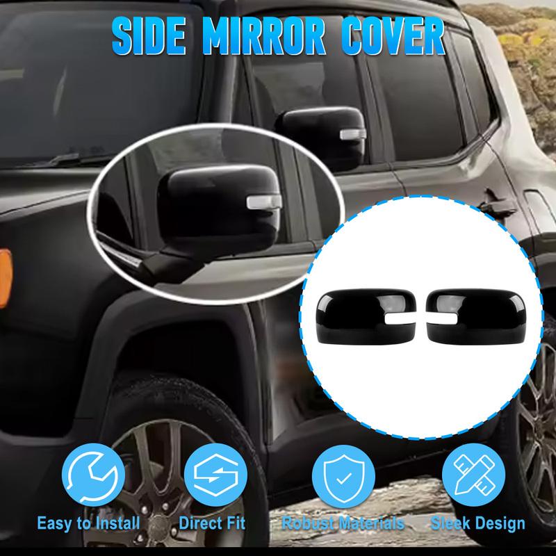 For Jeep Renegade 2016 2017 2018    Glossy Black Rearview Mirror Cover Side Door Mirror Caps 5VZ08TZZAA 5XA12TZZAA