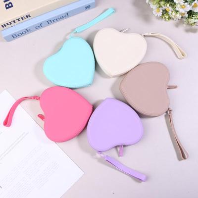 Portable Silicone Coin Purse Waterproof Heart-Shaped Small Wrist Wallet Solid Color Zipper Travel Sundries Storage Bag