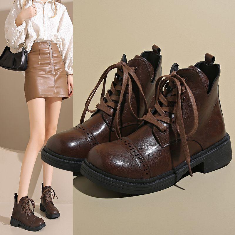 Premium black versatile British style explosive short boots 2025 new thick-soled heightening Martin boots women's thin boots
