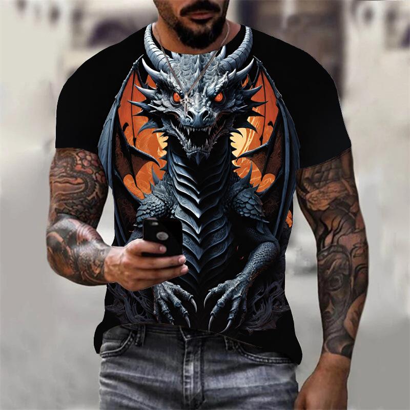 2026 Streetwear 3D Flying Dragon Series Printed Loose Breathable Short Sleeve Personalized Customized Casual T-shirt for Men