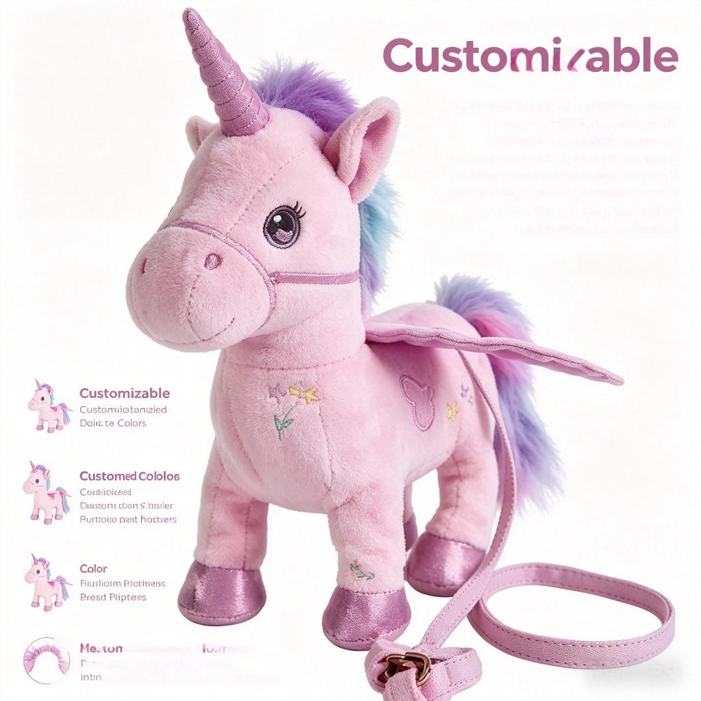 Pink Unicorn Cotton Plush Keychain Toy with Leash Electric Walking Singing Stuffed Animal for Girls Custom  ODM