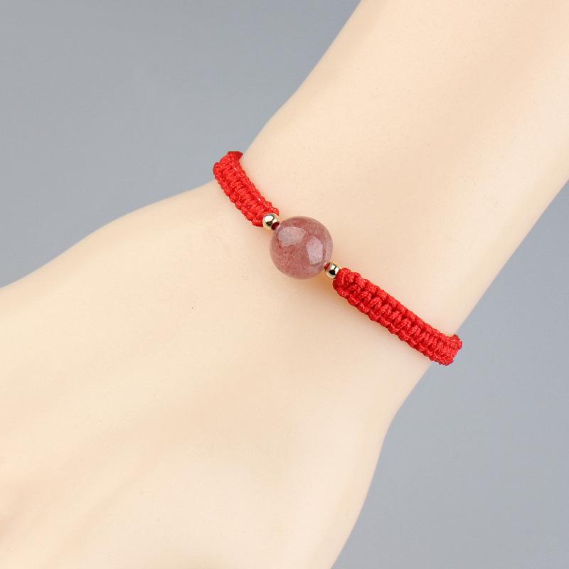 Strawberry Crystal Obsidian Couple Bracelet: Handmade Luck Beads, Perfect Gift for Best Friend or Girlfriend