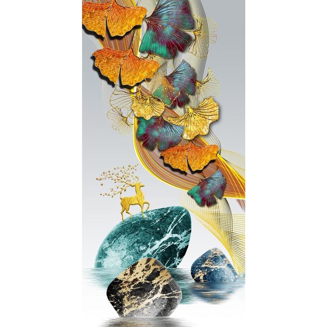 

Золотые плакаты с гинкго, абстрактная входная картина, лист, олень, печать на холсте, настенные художественные картины для гостиной, современный домашний декор 20cm×40cm NoFrame