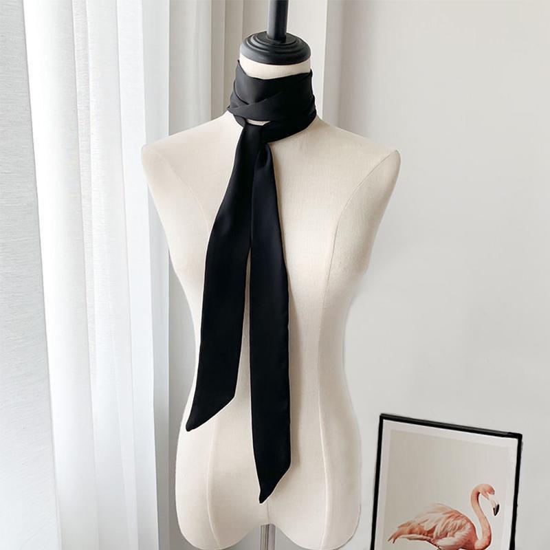 5x190cm Women Satin Silk Narrow Scarf Neckerchief Solid Color Neck Scarves Long Silk Scarf DIY Bag Ribbon Head Neck Hair Band
