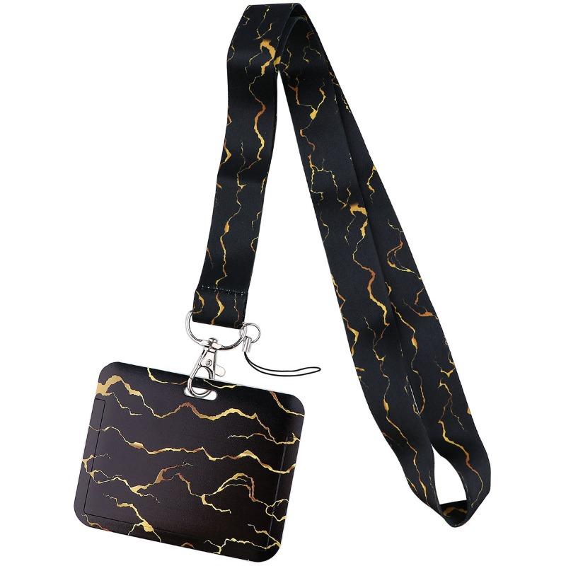 Marble Pattern Horizontal Creative Lanyard Card Holder Student Hanging Neck Phone Lanyard Badge Card Holder Accessories